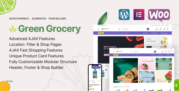 Green Grocery - Grocery Store Organic Food WordPress Theme With Hosting and Domain